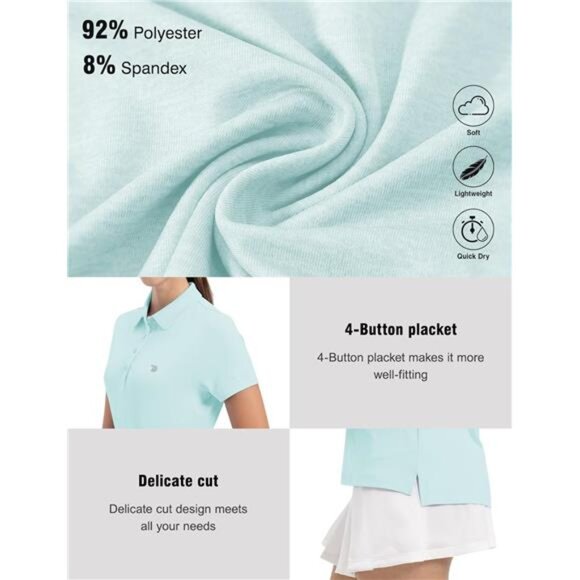 Women's Golf Polo Short Sleeve Shirts Lightweight Moisture Wicking Collared - Picture 4 of 7